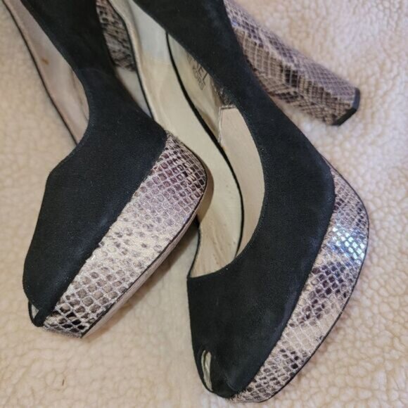 Michael Kors black suede peep-toe platform snakeskin heels (7.5M) - Picture 4 of 8